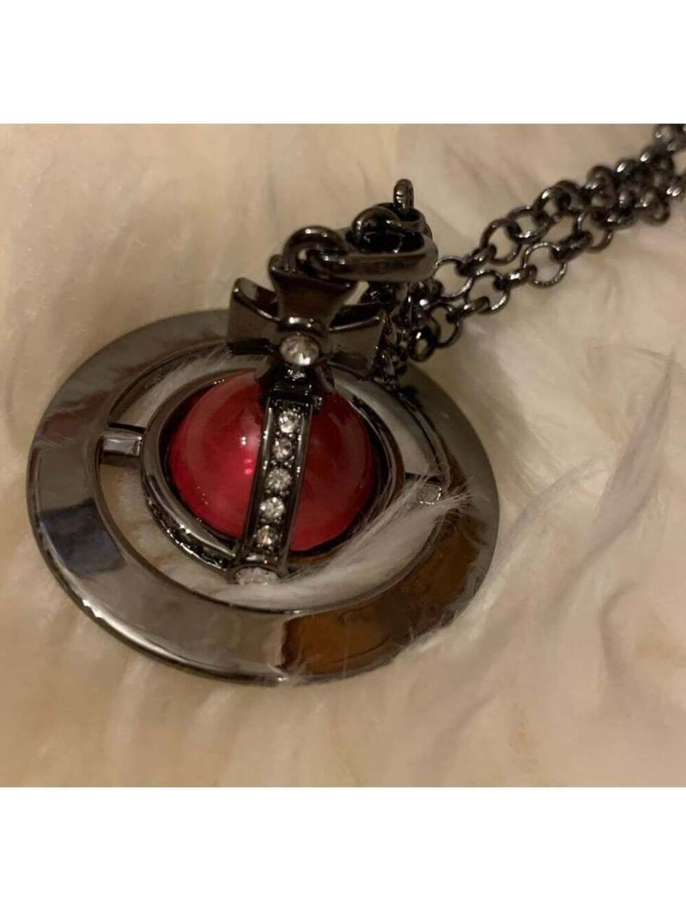Vivienne Westwood  Necklace Large Orb Gunmetal Grape Dark Purple Chrystal